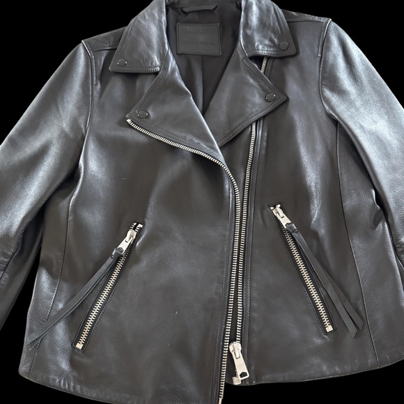 All Saints Dalby Leather Slim Fit Leather Biker Jacket - Picture 2 of 9